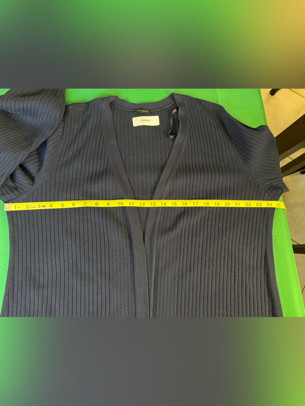 Talbots Navy Ribbed Open Front Long Cardigan Gold Button Cuffs - Picture 7 of 9